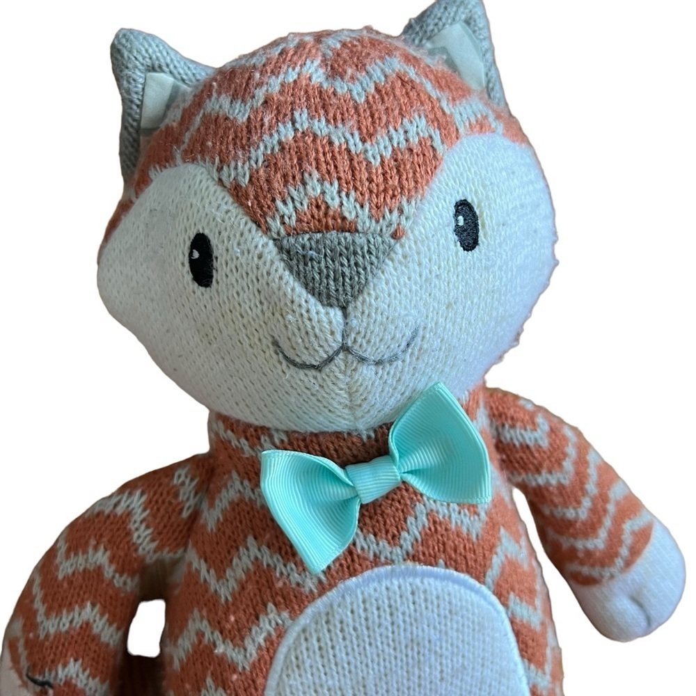 Baby Aspen Knit‎ Chevron Fox Bow Plush Stuffed Animal Toy Orange Cream